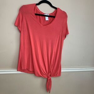 Matty M V-Neck Tie Front T-Shirt Pink Size Medium